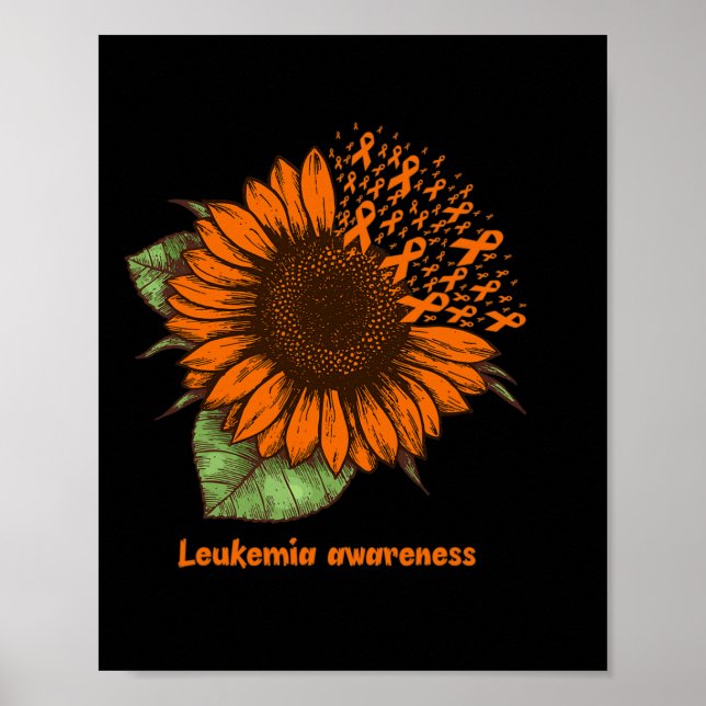 Orange Leukemia Awareness Sunflower Gift Warrior S Poster (Front)