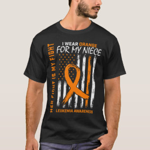 Orange Leukemia Cancer Awareness Niece American Fl T-Shirt