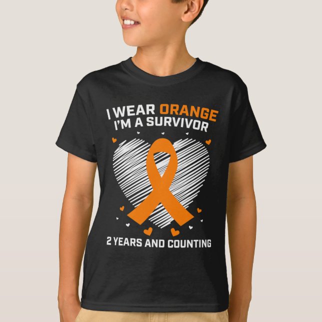 Orange Leukemia Survivor Gifts 2 Years Cancer Free T-Shirt (Front)