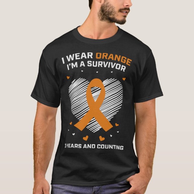 Orange Leukemia Survivor Gifts 3 Years Cancer Free T-Shirt (Front)