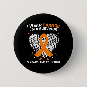 Orange Leukemia Survivor Gifts 5 Years Cancer Free Button