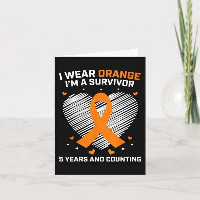 Orange Leukemia Survivor Gifts 5 Years Cancer Free Card (Front)