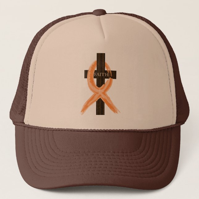 Orange Leukemia Survivor's Cross of Faith Trucker Hat (Front)