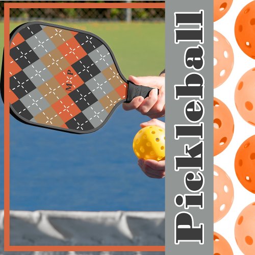 Orange Light Gray Tan Off Black Argyle Pickleball Paddle