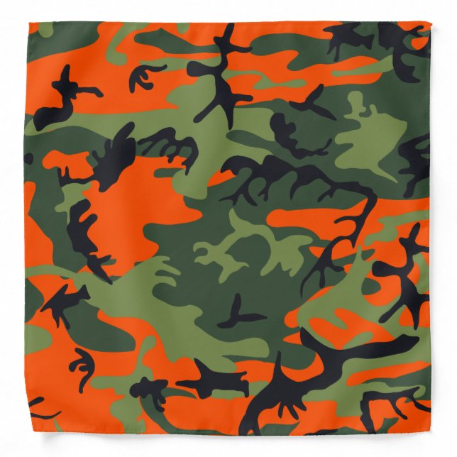 Orange, Light Green, Dark Green, Black Camouflage Bandana (Front)