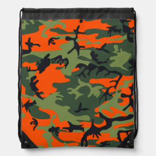 Orange, Light Green, Dark Green, Black Camouflage Drawstring Bag