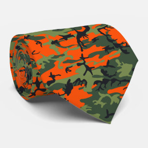 Orange, Light Green, Dark Green, Black Camouflage Neck Tie