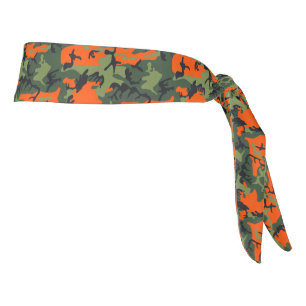 Orange, Light Green, Dark Green, Black Camouflage Tie Headband