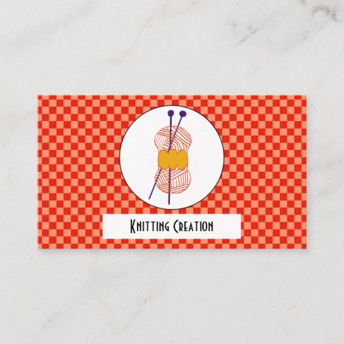 Orange Light Orange Checks Pattern  Knitting Business Card