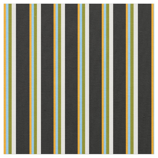 Orange, Light Sky Blue, Green, Mint Cream & Black Fabric (Close Up)