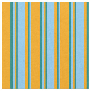 Orange, Light Sky Blue & Teal Colored Stripes Fabric
