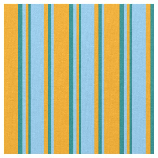 Orange, Light Sky Blue & Teal Colored Stripes Fabric