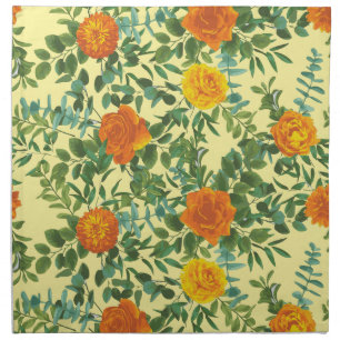 Orange & Light Yellow Peony & Rose Floral Wedding Cloth Napkin