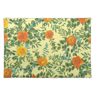 Orange & Light Yellow Peony & Rose Floral Wedding Cloth Placemat