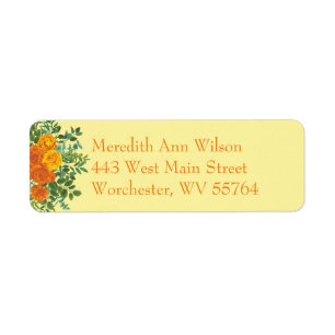 Orange & Light Yellow Peony & Rose Floral Wedding Label