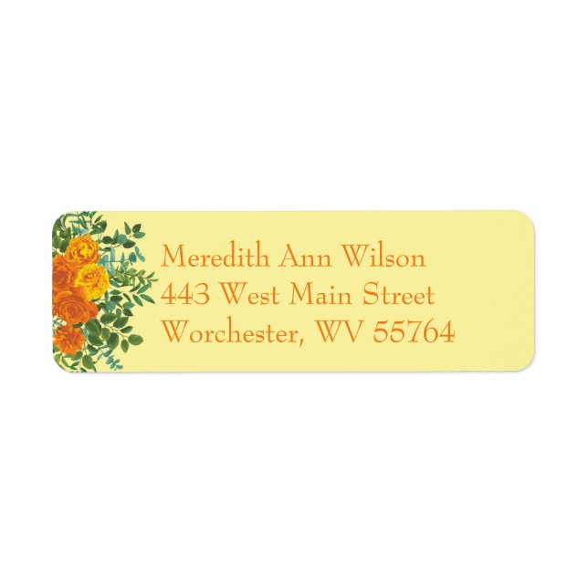 Orange & Light Yellow Peony & Rose Floral Wedding Label (Front)