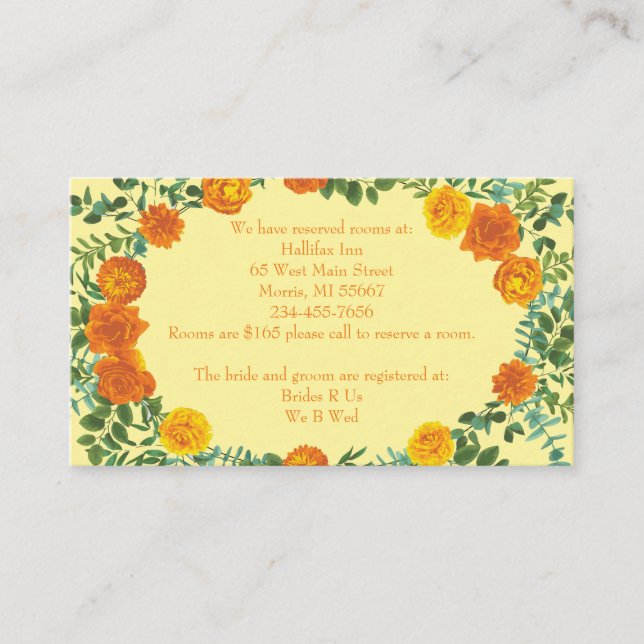 Orange & Light Yellow Peony Rose Wedding Enclosure Card (Front)
