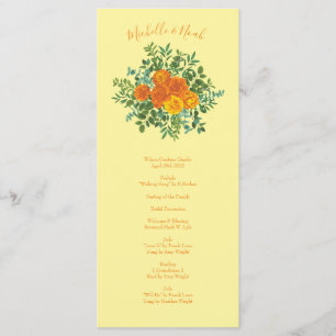 Orange Light Yellow Peony Rose Wedding Programs