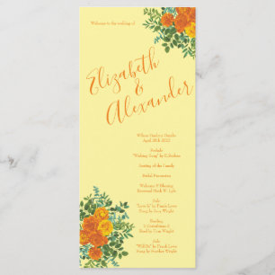 Orange Light Yellow Peony Rose Wedding Programs