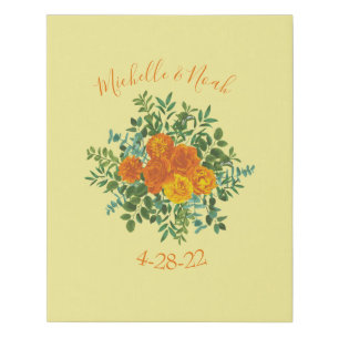 Orange & Light Yellow Peony Rose Wedding Signature Faux Canvas Print