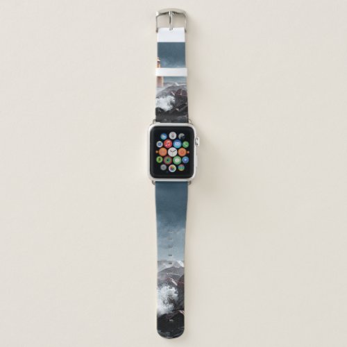 ORANGE LIGHTHOUSE ON ROCK APPLE WATCH BAND