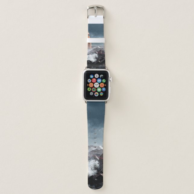 ORANGE LIGHTHOUSE ON ROCK APPLE WATCH BAND (Front)