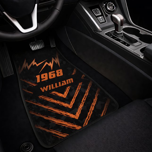 Orange Lightning Bolt Year Name Car Floor Mat (Orange Lightning Bolt Year Name Car Floor Mat)