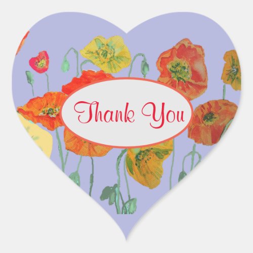 Orange Lilac Shabby Poppy Poppies Thank You Heart Sticker