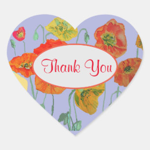 Orange Lilac Shabby Poppy Poppies Thank You Heart Sticker