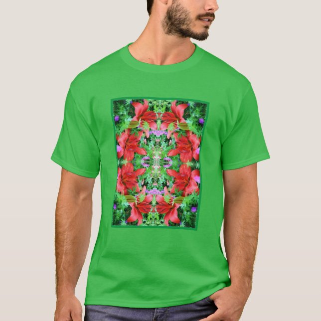 Orange Lilies Abstract Flower Art   T-Shirt (Front)