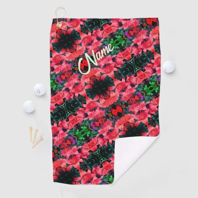 Orange Lilies Abstract Pattern Personalized      Golf Towel (InSitu)