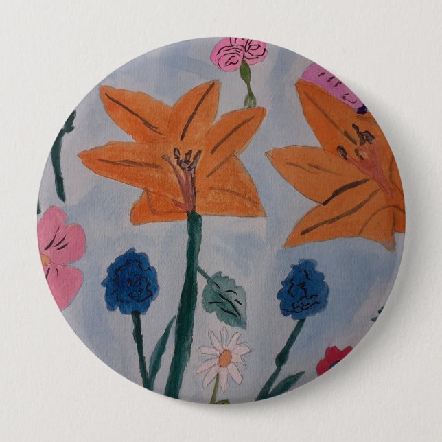 Orange Lilies Badge Button (Front)
