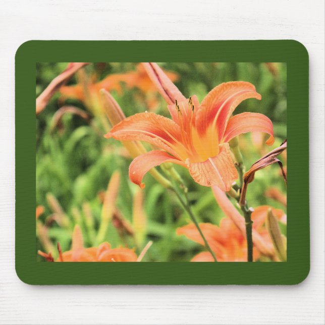 Orange Lilies Dark Green Border Mouse Pad (Front)