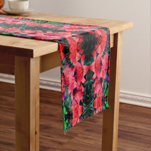 Orange Lilies Floral Abstract Pattern Short Table Runner