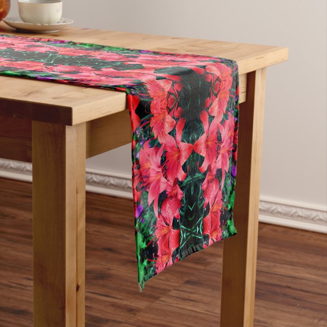 Orange Lilies Floral Abstract Pattern   Short Table Runner (In Situ)