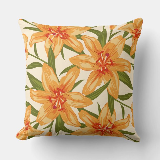 Orange Lilies. Flower illustration Throw Pillow (Front)