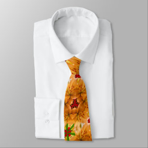 Orange Lilium Pattern Neck Tie