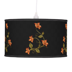 Orange Lillies Floral Pattern Hanging Lamp 2