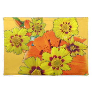 orange lily and daisy flowers cloth placemat
