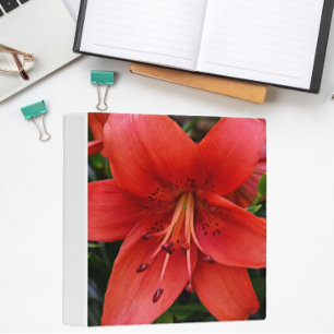 Orange Lily Bloom Floral 3 Ring Binder
