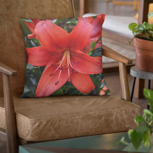 Orange Lily Bloom Floral Throw Pillow