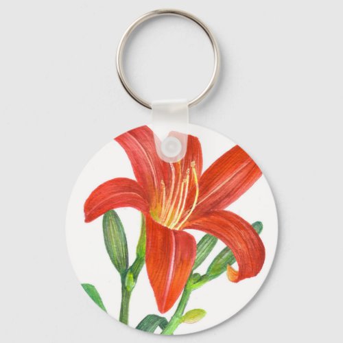 Orange Lily Botanical Illustration Keychain