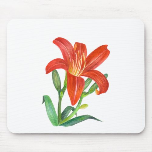 Orange Lily Botanical Illustration Mouse Pad