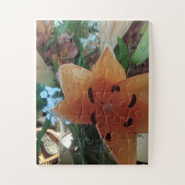 orange lily centerpiece Fall floral centerpiece Jigsaw Puzzle (Vertical)