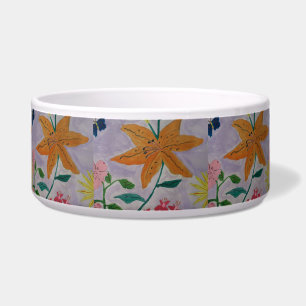 Orange Lily Ceramic Pet Bowl