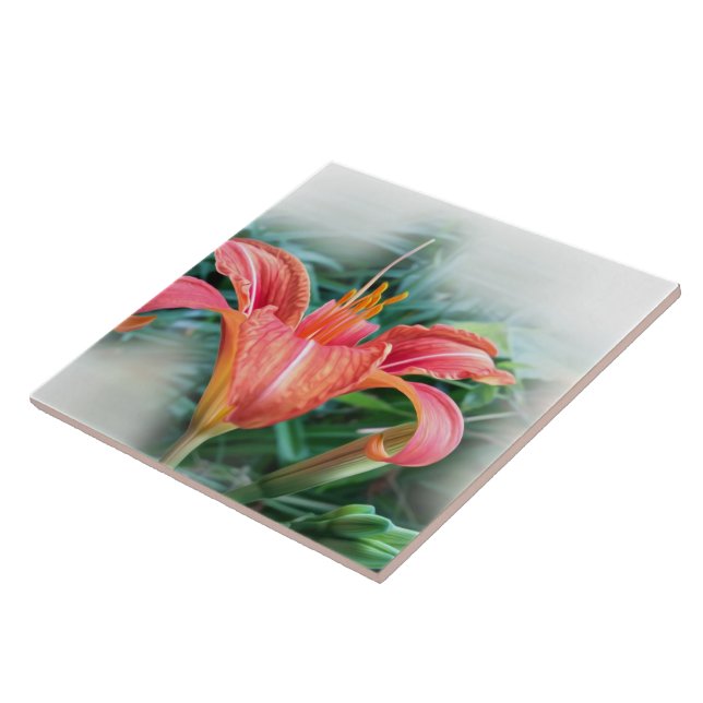 orange lily ceramic tile (Side)