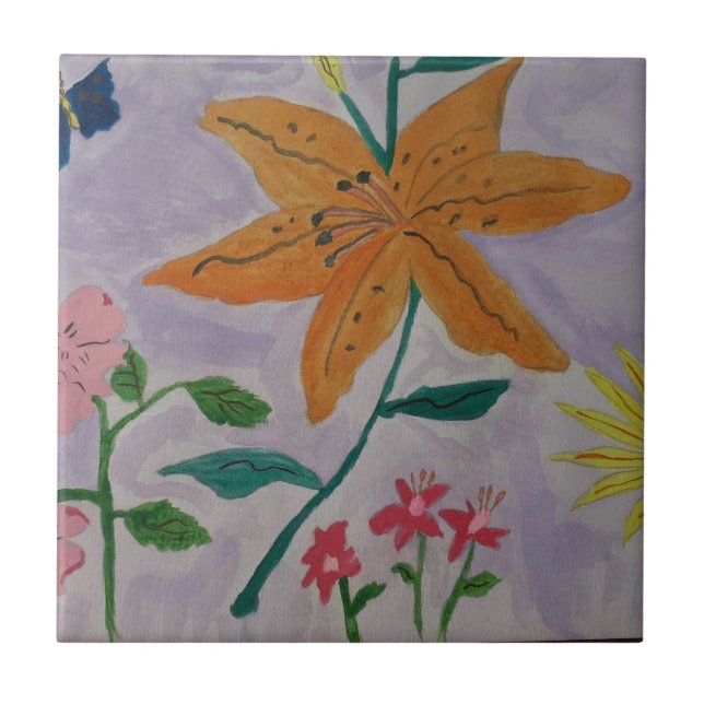 Orange Lily Ceramic Tile (Front)