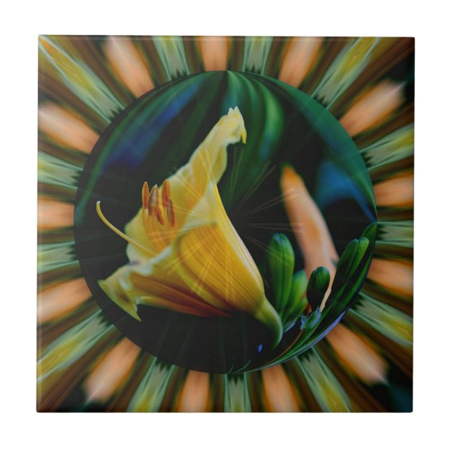 Orange Lily Floral Abstract Art Tile (Front)