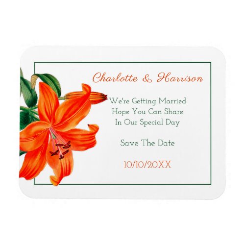 Orange Lily Floral Elegant Wedding Magnet