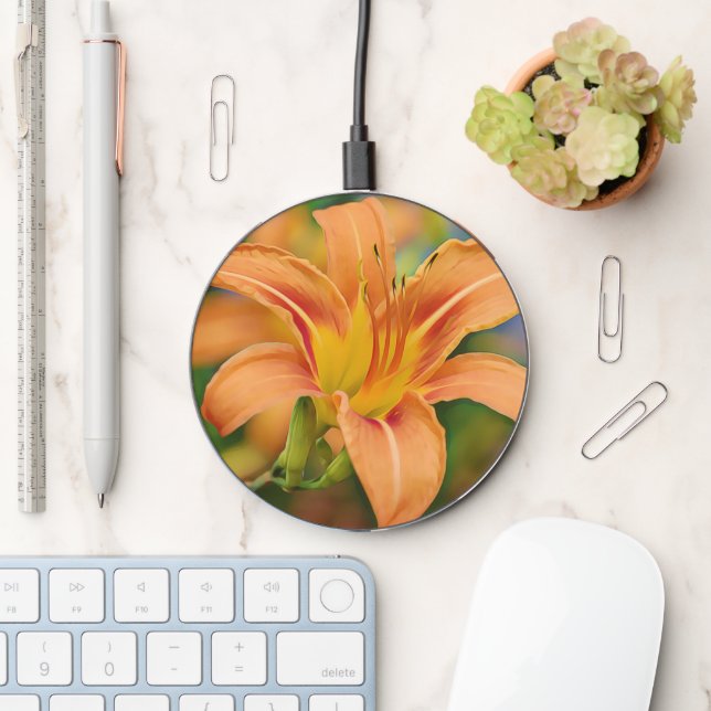 Orange Lily Flower Art Charger (Desk)